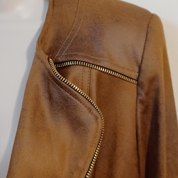Joseph Ribkoff Brown Micro Suede Jacket With Shoulder Pads Size 10 - Picture 3 of 13